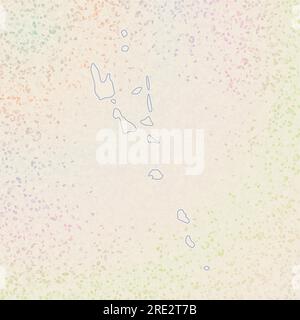 Vanuatu shape with country names word cloud in multiple languages. Vanuatu border map on attractive triangles scattered around. Stock Vector