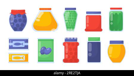 Set of canned food vector concept Stock Vector