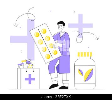 Doctor with pills line vector concept Stock Vector