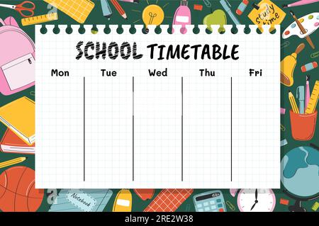 School timetable for lessons vector concept Stock Vector