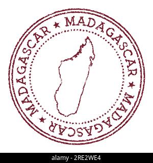 Madagascar round rubber stamp with country map. Vintage red passport stamp with circular text and stars, vector illustration. Stock Vector