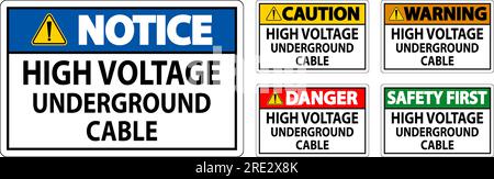 Danger Sign High Voltage Underground Cable Stock Vector