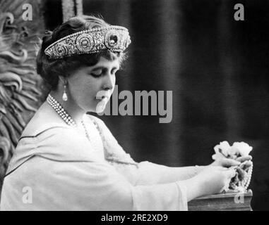 England:  c. 1934 A pensive portrait of Lady Elizabeth Bowes-Lyon, Duchess of York, Queen Elizabeth The Queen Mother. Stock Photo