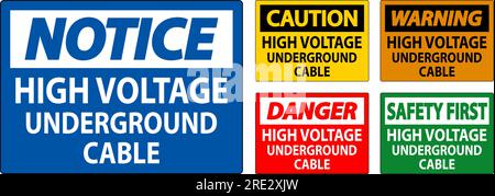 Danger Sign High Voltage Underground Cable Stock Vector