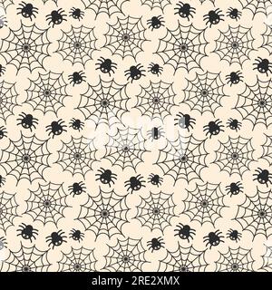 Monochrome Pattern With Spider And Webs. Vector Illustration For Halloween Decoration Stock Vector