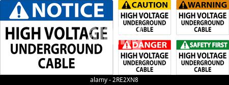 Danger Sign High Voltage Underground Cable Stock Vector