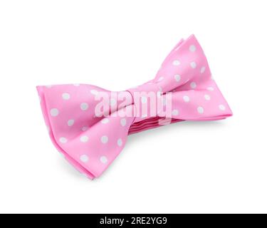 Stylish pink bow tie with polka dot pattern on white background Stock Photo