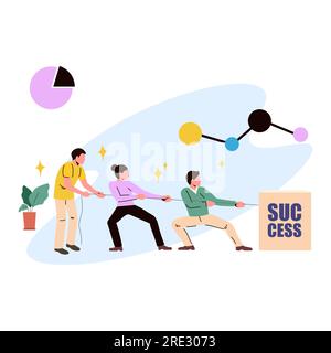 A group of employee pulling the success box illustration of business activities. Flat style design for business and finance concept Stock Vector