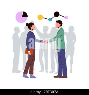 Business people shaking hands, flat vector illustration isolated on white background. Teamwork, partnership, cooperation concept. Stock Vector