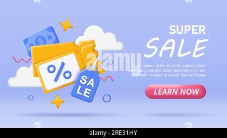 3D super sale banner vector concept Stock Vector