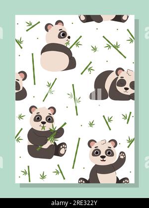 Poster with cute pandas vector concept Stock Vector