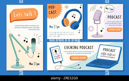Banners with podcasts elements vector set Stock Vector