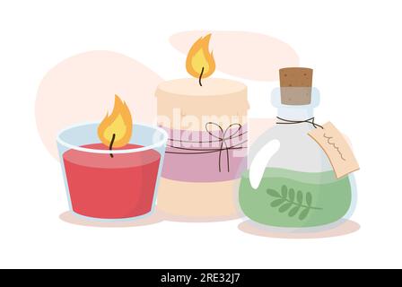 Bottle and candles for SPA vector concept Stock Vector