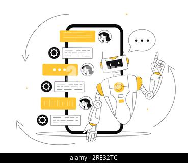 Chat bot at mobile app line vector concept Stock Vector