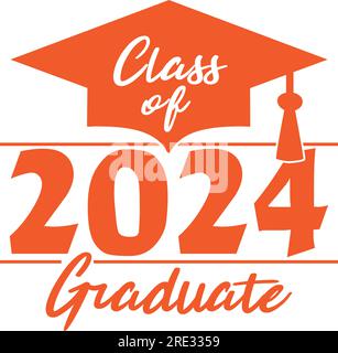 Class of 2024 Graduate Orange Graphic with Graduation Cap Stock Vector