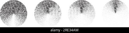 Set of textured gradient circles. Black dotted disk collections. Stippled round elements pack. Fading noise grain dotwork shapes. Halftone effect illustrations bundle. Vector  Stock Vector