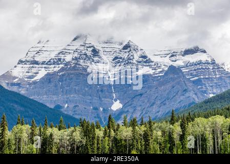 Canadian Rocky Mountain view of Mount Robson in the summer time Stock Photo