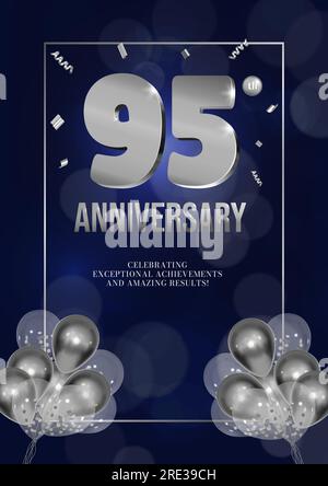 Anniversary celebration flyer silver numbers dark background design with realistic balloons vector 95 Stock Vector
