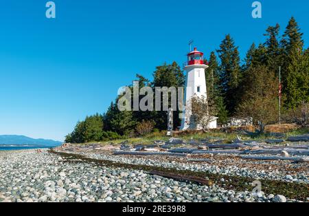 Lighthouse in Cape Mudge Town, Quadra Island, British Columbia, Canada. Stock Photo