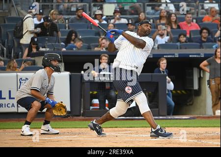 New York, USA. 24th July, 2023. Former professional baseball player CC  Sabathia is interviewed before the start of his 'CC Sabathia And Friends  Celebrity Softball' game to benefit 'PitCChIn' Foundation, at Yankee