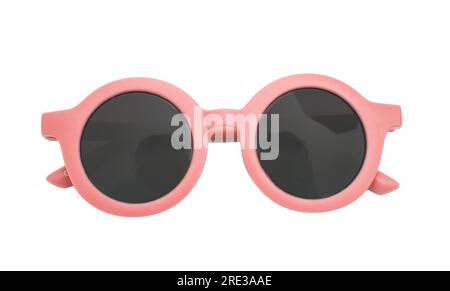 Sunglasses isolated on white background, children pastel pink round frame eyeglasses, Stock Photo
