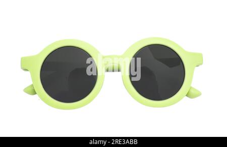 Sunglasses isolated on white background, children yellow green round frame eyeglasses, Stock Photo