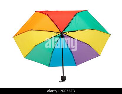 Rainbow colors umbrella isolated on transparent white Weather protection, pride concept. Stock Photo