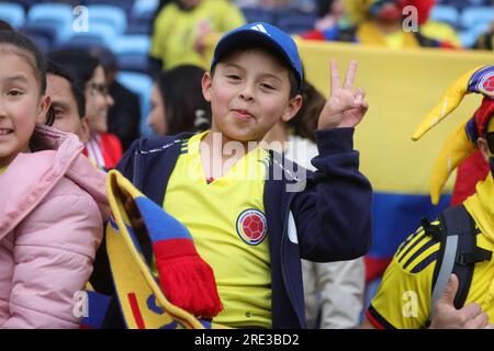 Sydney, Australia. 25th July, 2023. Colombian fans celebrate during the FIFA Women's World Cup 2023 match between Colombia Women and South Korea Women at Allianz Stadium, Sydney, Australia on 25 July 2023. Photo by Peter Dovgan. Editorial use only, license required for commercial use. No use in betting, games or a single club/league/player publications. Credit: UK Sports Pics Ltd/Alamy Live News Stock Photo