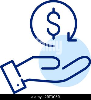 Customer reward icon. Dollar sign with renew arrow in hand. Pixel perfect Stock Vector