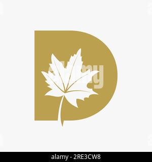 Letter D Maple Leaf Elegant Logo. Maple Leaf Logotype Vector Template Stock Vector