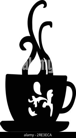 A black and white steaming cup with a flourish Stock Vector