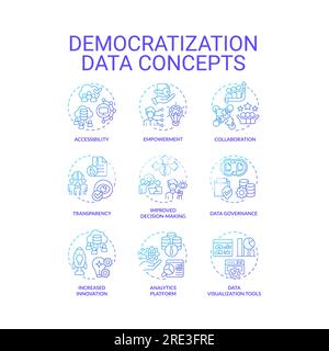 Gradient icons for data democratization concepts Stock Vector