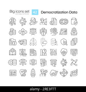 Thin linear icon set for data democratization Stock Vector
