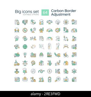 Thin line icon set for carbon border adjustment Stock Vector