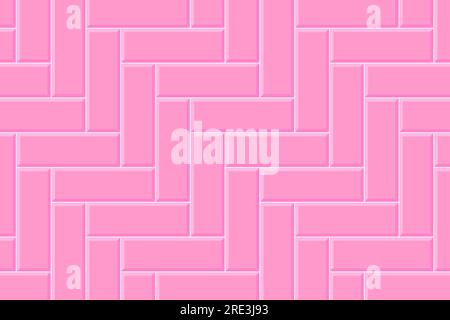 Herringbone or fishbone pink tile wall. Ceramic or stone brick background. Kitchen backsplash, baby girl room, bathroom floor texture. Interior or exterior decoration design. Vector flat illustration Stock Vector
