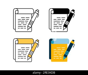 note icon with pen vector design in 4 style line, glyph, duotone, and flat Stock Vector