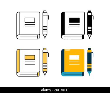 book note and pen icon vector design in 4 style line, glyph, duotone, and flat Stock Vector