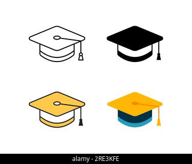 graduation cap icon vector design in 4 style line, glyph, duotone, and flat Stock Vector