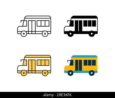 school bus icon vector design in 4 style line, glyph, duotone, and flat Stock Vector