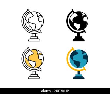 globe icon design vector design in 4 style line, glyph, duotone, and flat Stock Vector