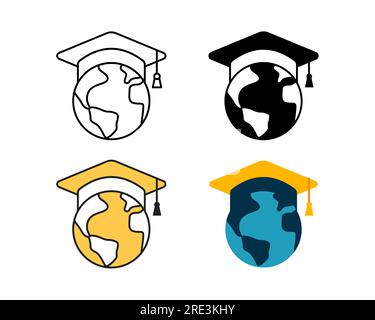global education icon vector design in 4 style line, glyph, duotone, and flat Stock Vector