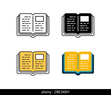open book icon vector design in 4 style line, glyph, duotone, and flat Stock Vector