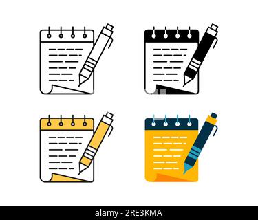 note icon with pen vector design in 4 style line, glyph, duotone, and flat Stock Vector