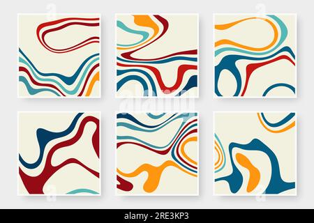 Abstract multicolored waves on a colored background, backgrounds collection. Liquid art texture set. Stock Vector