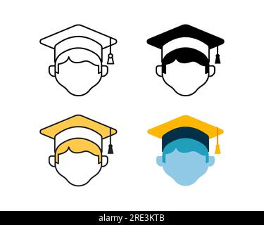 male graduate icon vector design in 4 style line, glyph, duotone, and flat Stock Vector
