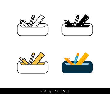 pencil case icon vector design in 4 style line, glyph, duotone, and flat Stock Vector