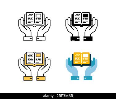 hands and book icon vector design in 4 style line, glyph, duotone, and flat Stock Vector
