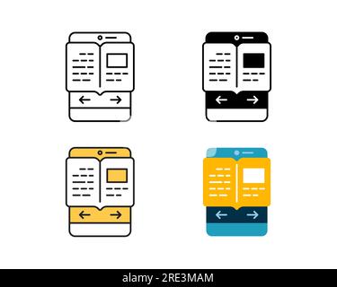 e-book icon on mobile phone vector design in 4 style line, glyph, duotone, and flat Stock Vector