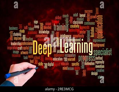 Word Cloud with DEEP LEARNING concept create with text only. Stock Photo