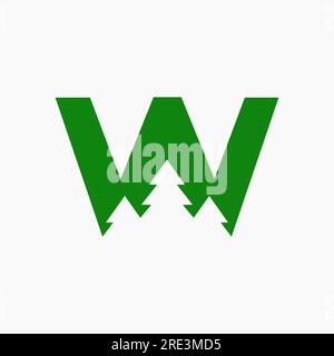 Palm Tree In Letter W For Holiday Rentals, Travel Service, Tropical Spa Symbol Stock Vector